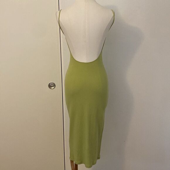 Reformation Chartreuse Green Ribbed Stretch Open Back Midi Dress Size Small NWT - Picture 6 of 13